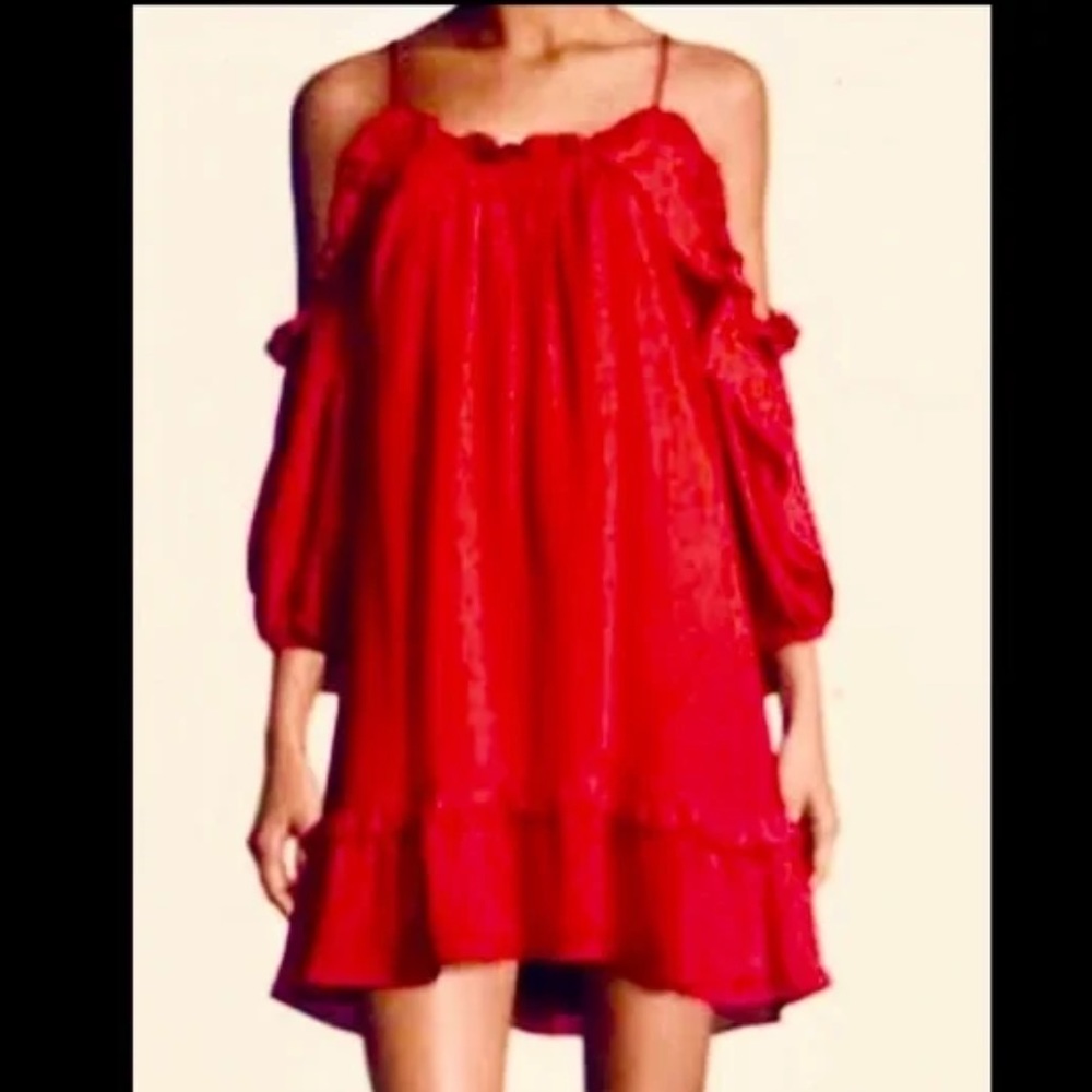 Parker Aidrian Silk Cold Shoulder Ruffle Dress M